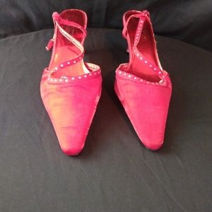 Platinum Red Rhinestone Fabric Heel